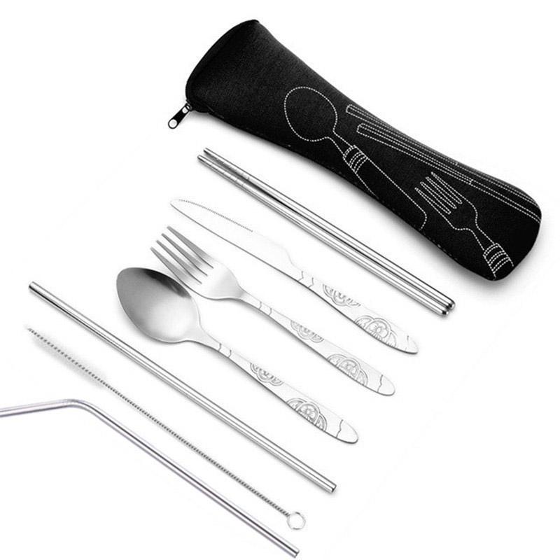 Edelstahl-Geschirrtasche, waschbar, mit Reißverschluss, Besteckset-Koffer, tragbare Tasche für Abendessen, Haushaltswerkzeug, Reisen, Camping, Löffel: MULTI