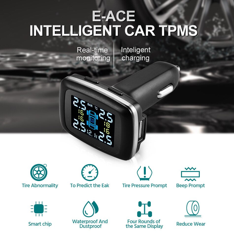 Système de surveillance TPMS de la pression des pneus, capteurs, 4 roues, port USB interne externe, alarme de sécurité automobile, E-ACE