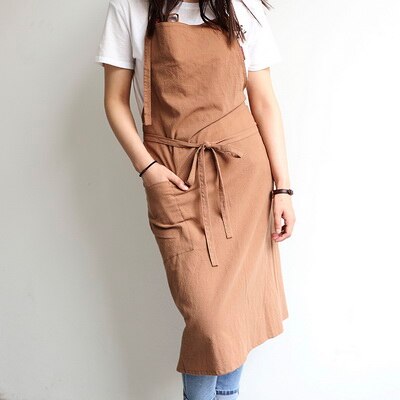 Aprons Simple Washed Cotton Korean Style Uniform Unisex Adult Aprons for Woman Men's Male Lady's Kitchen Cooking Pinafores: Coffee