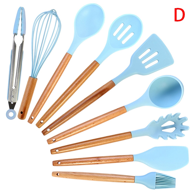 9/10/11/12Pcs Blue Silicone Kitchen Utensils Set Heat Resistant Nonstick Baking Cooking Tools Kitchenware Accessories: D