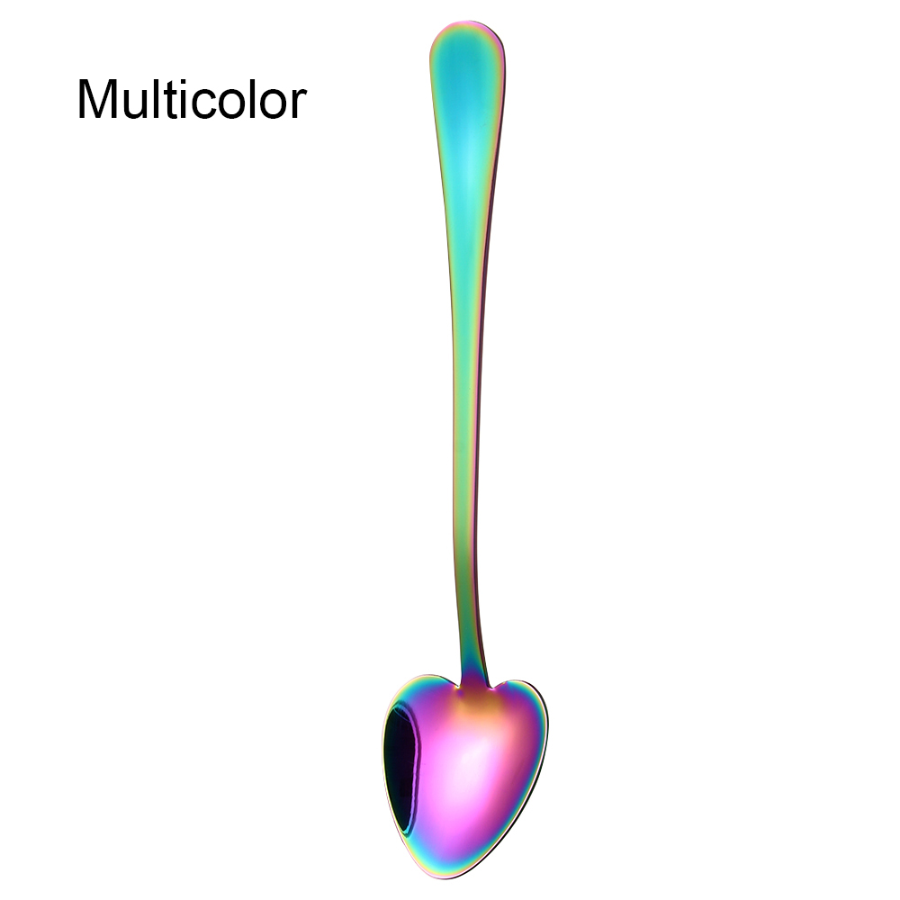 Multicolor Heart Shape Stainless Steel Spoon Small Dessert Tea Coffee Sugar Honey Ice Cream Scoop Kitchen Tableware Flatware: multicolor