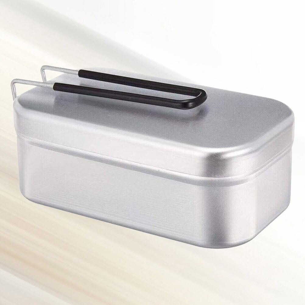 Lattina di alluminio pranzo scatola con Coperchio Contenitore di Alimento Pranzo Gavetta per Interni Esterni di Campeggio di picnic (Argento)