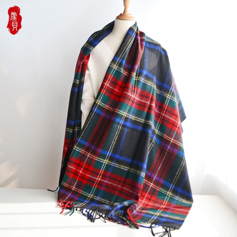 Brytyjski czarny pled szalik wełniany kobiety zimowe ciepłe rozszerzone frędzle moda szale szal mężczyźni długi szal paszmina chustka Christmas prezent