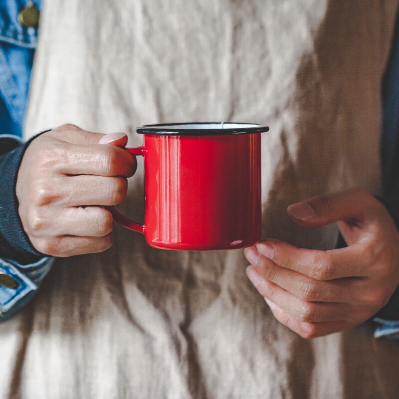 Coffee Tea Cup Nostalgic Vintage Enamel Drinkware Coffee Cups Tea Cup Printed Coating Belly Milk Breakfast Mug