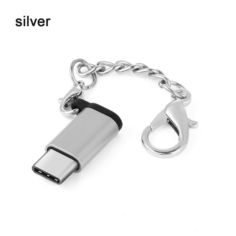 1PC Sleutelhanger Kabel USB Type C Adapter OTG Micro USB Vrouwelijke Voor Type C Male Converter Adapter USB-C Voor iPhone Huawei Xiao Mi: Silver