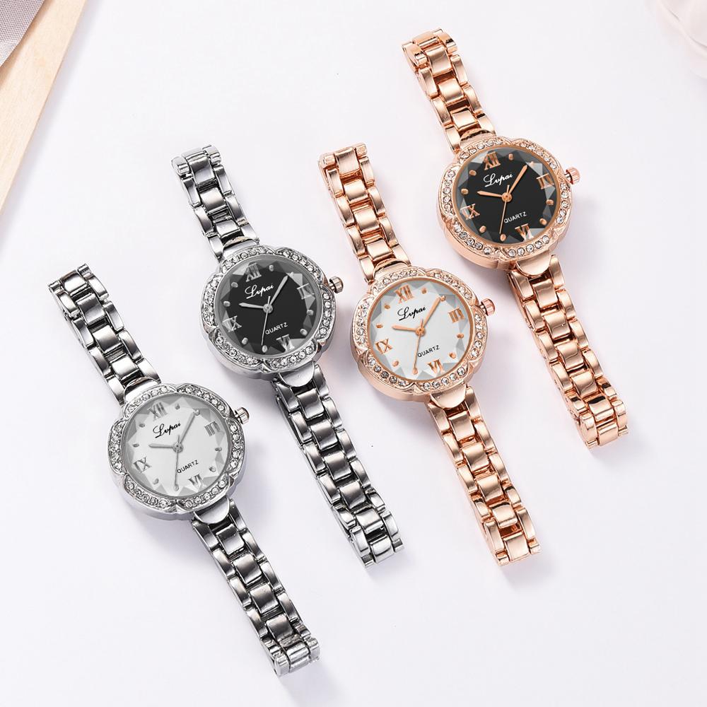 Lvpai gouden dameshorloge luxe eenvoudige damesarmbandhorloges casual stijlvolle damesklok 2 -delige set in ulzzang-stijl