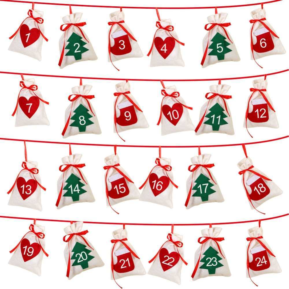 Christmas Bags Calendar Countdown Felt Bag Candy Storage Pouch DIY Christmas Advent Calendar Bag Christmas Decor