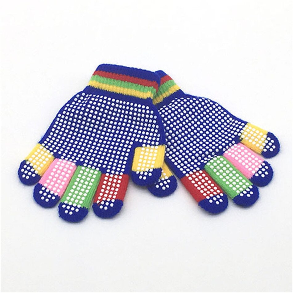 Child Anti-skid Magic Glove Kids Magic-Stretch Gripper Gloves Dot particle Offset Printing Baby Knitted Warm Gloves Kid: Blue