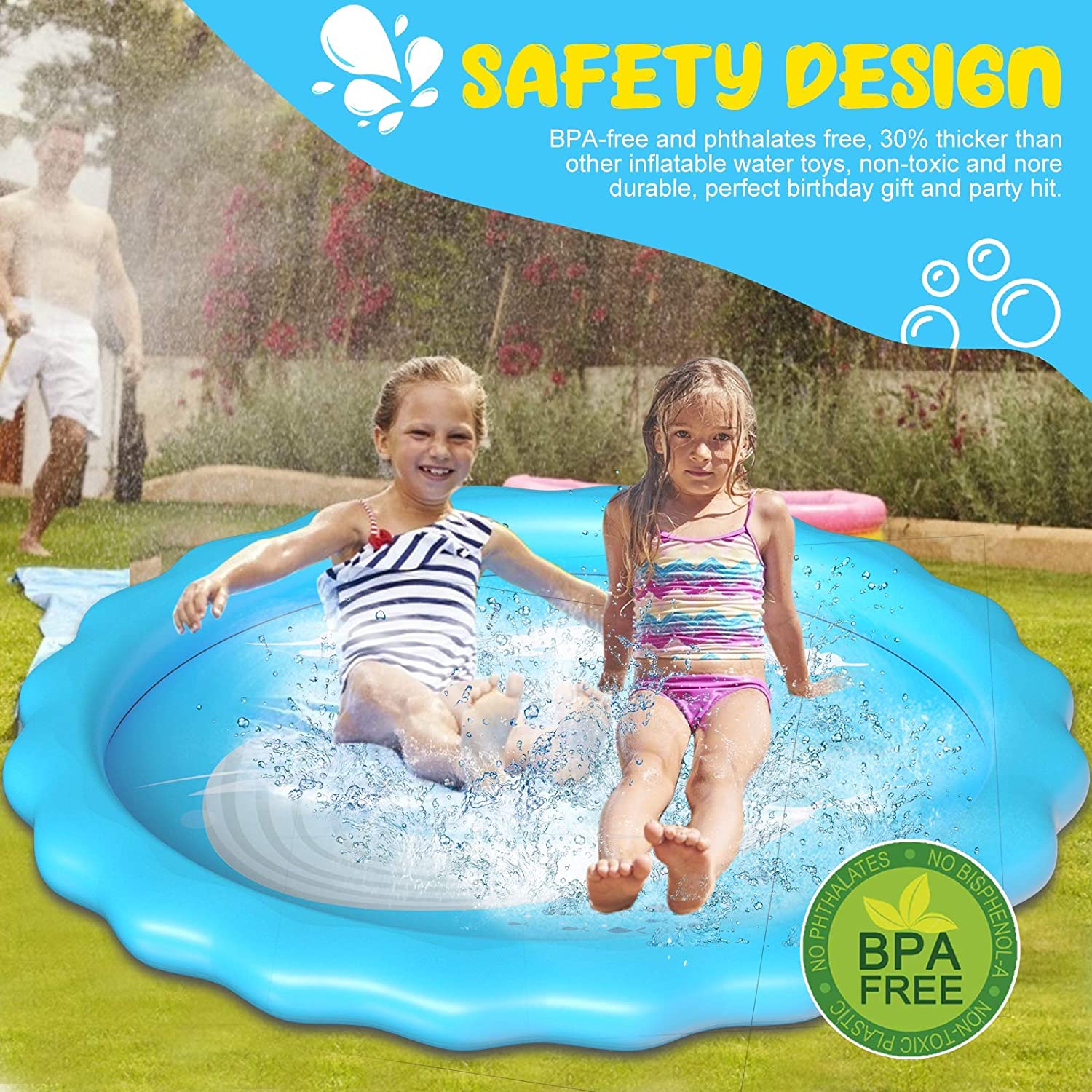 Splash Pad, 68’’ Sprinkle &amp; Splash Pad for Kids Splash Water Pad Summer Outdoor Water Play Sprinklers Games Garden Beach Spray M