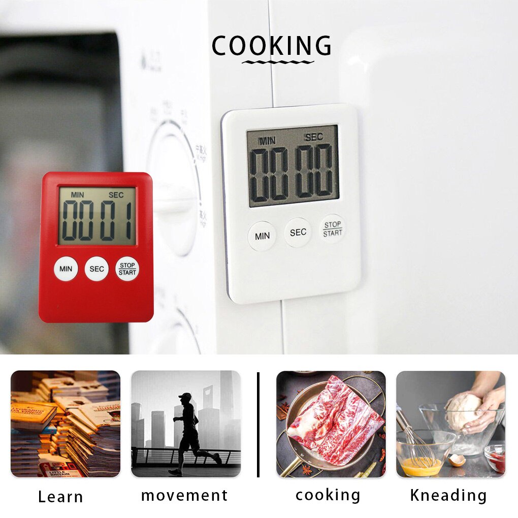 Digital Cooking Timer LCD Display Baking Countdown Alarm Button Operation Kitchen Timer, Silver