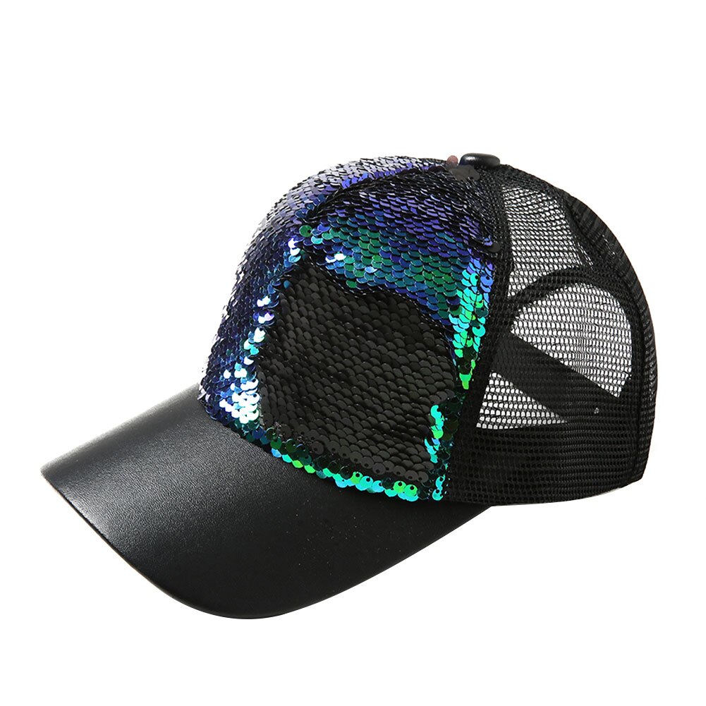 Été femmes casquettes de Baseball paillettes maille casquette réglable sport Shinning chapeaux NIN668: blue