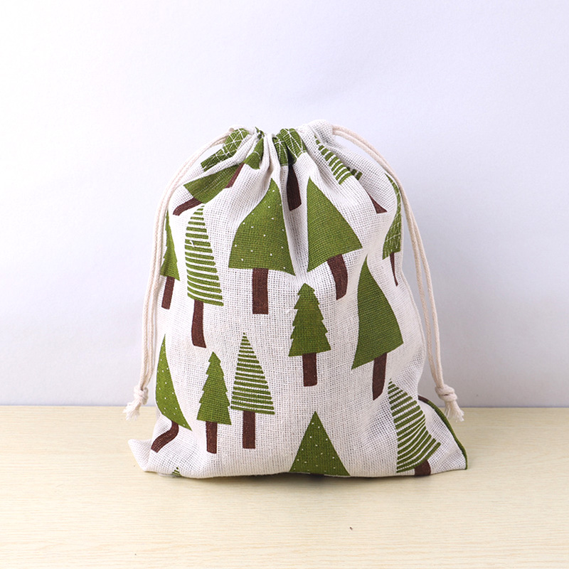 Bolsa de tela de lino y algodón con cordón para niños, bolsa de almacenamiento de zapatos de tela de viaje con estampado de plantas y animales, estuche de maquillaje, de Navidad: S / Multicolor