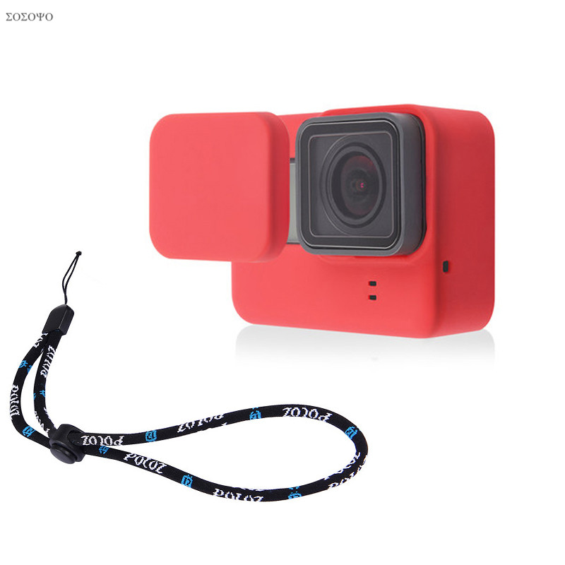 Set Zachte Siliconen Rubber Frame Beschermhoes + Lens Cap + Verstelbare Polsband Voor Gopro Hero 5 6 7 zwart Camera Accessoire