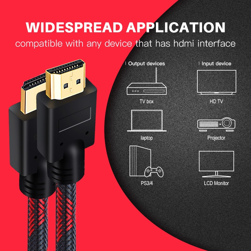 Lungfish Cable HDMI 2,0 4K 1080P 3D chapado en oro de alta velocidad 1m 2m 3m 5m 10m 15m 20m 25m para PS3 HDTV TV Mi caja para proyector portátil