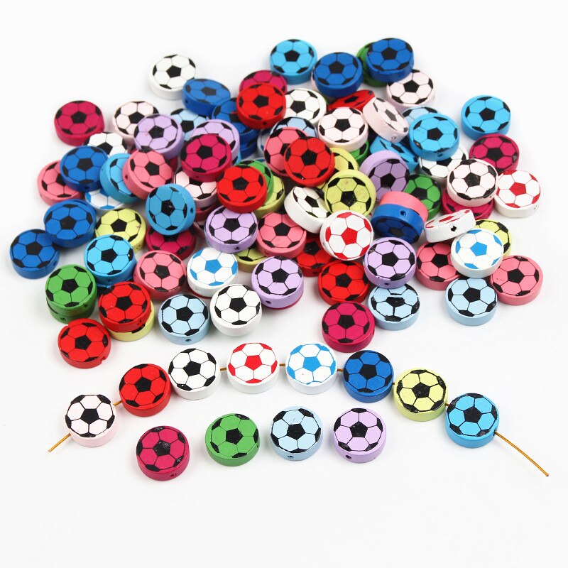 Cute Football Pattern 20Pcs Lead-Free Wood Beads For Jewelry Making Accessories Bracelets DIY Craft For Child 20mm