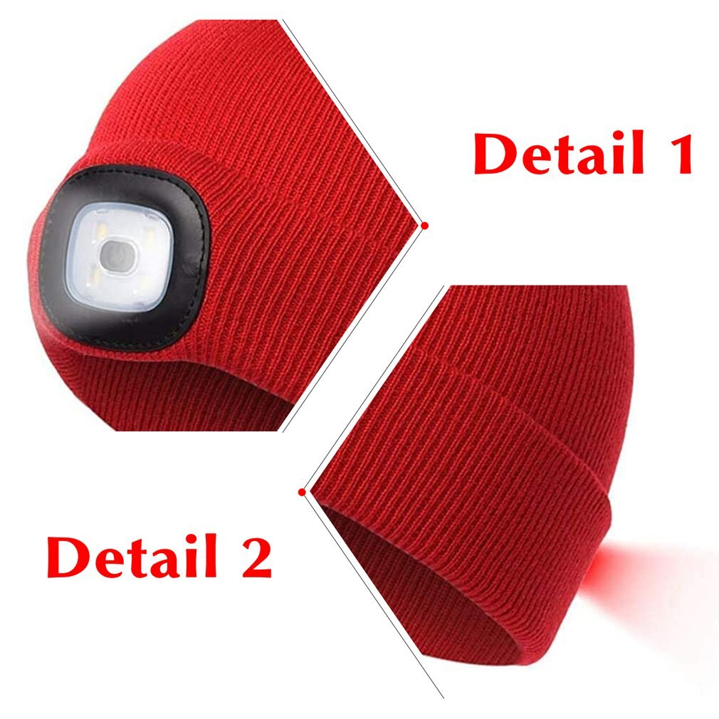 Unisex Outdoor LED Hat With Light USB Rechargeable Winter Knit Lighted Headlight Hats Headlamp Cap