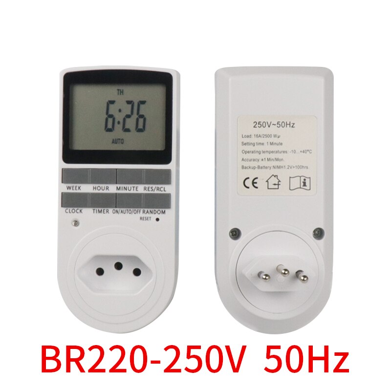 Elektronisk digital 220v timer switch 24 timers cyklisk eu uk au us br fr stik køkken timer stikkontakt programmerbar timing stikkontakt: Br -220v