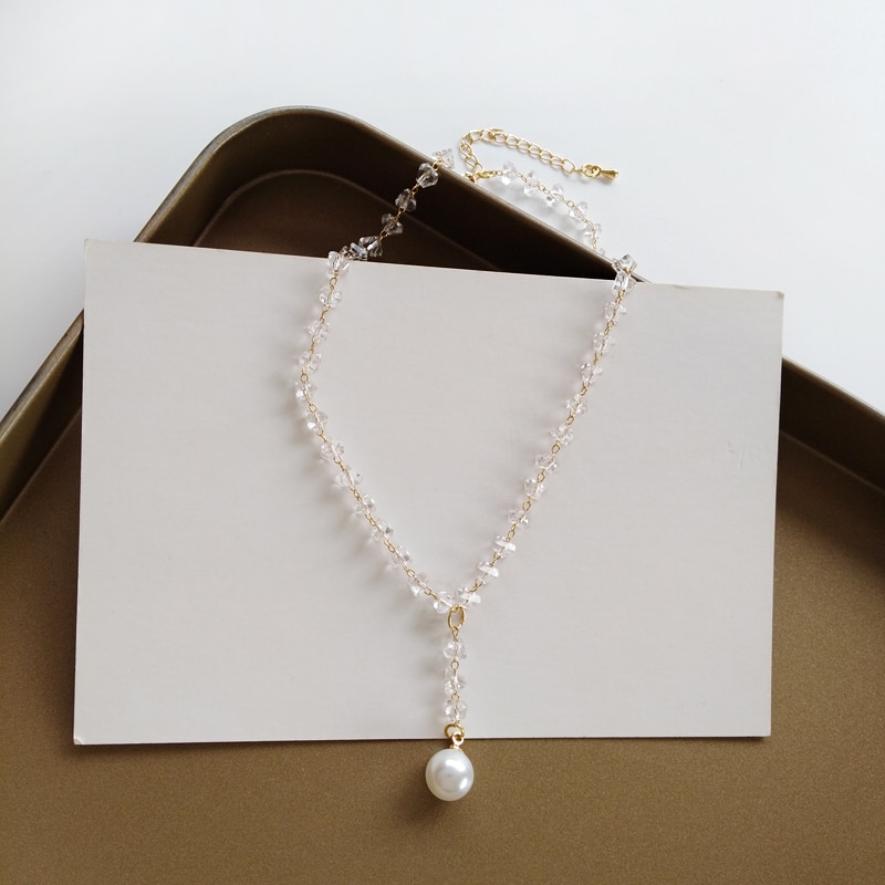 south Korean contracted temperament women necklace crystal pearl necklace female necklace tide female clavicle chain