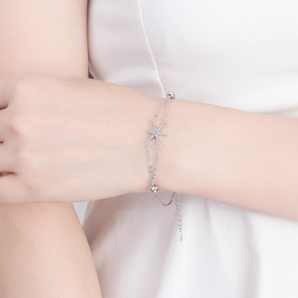 S925 Stempel Zilver Kleur Star Charm Armband Micro Zirkoon Ketting Armband B Est Voor Haar S-B260
