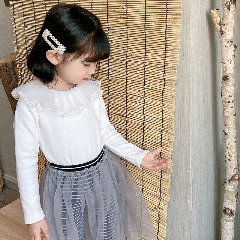 Lente Zomer Baby Meisjes Kant Collsr Effen Kleur Wit Prinses Overhemd