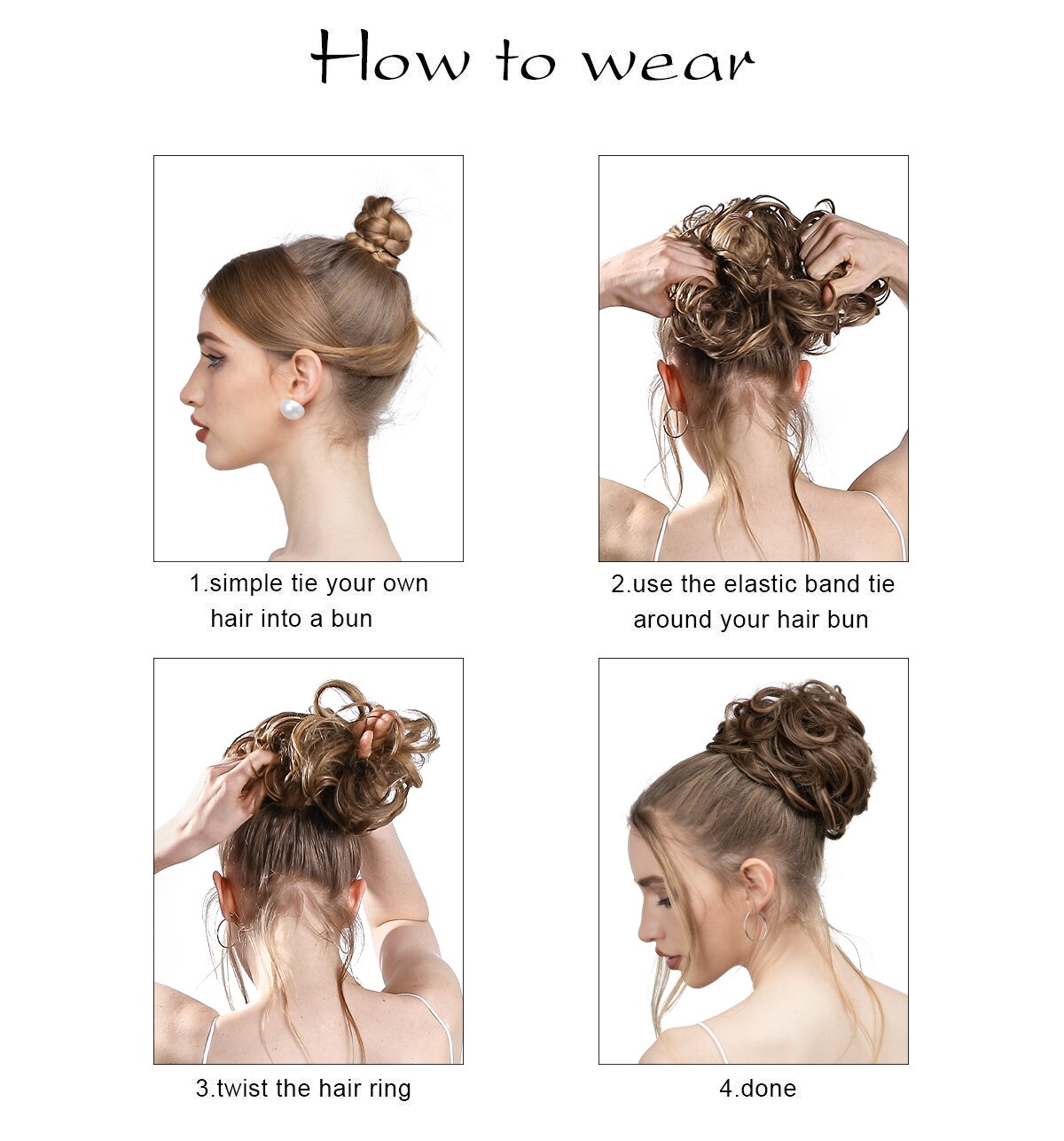 Extensiones de moño de pelo sintético desordenado, moño grande y rizado, gomas para el pelo elásticas, postizos, Donut Updo, piezas de cabello para mujer