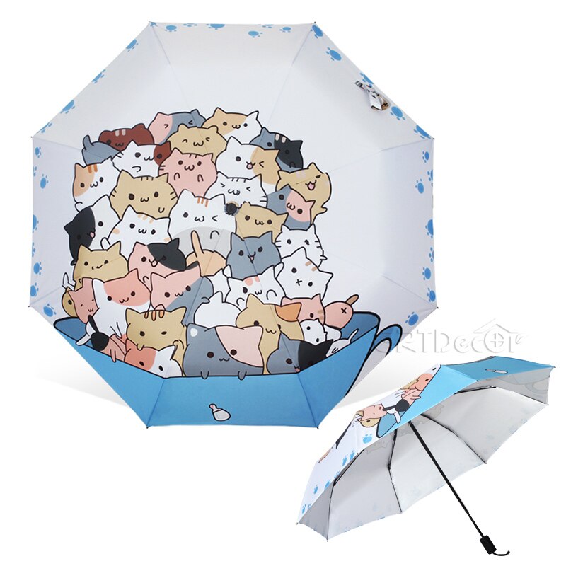 Fashion Art Illustrazione Del Fumetto Gatti Ombrelli Pioggia Ombrello di Sole 3 Pieghevole Ispessimento 8 Costola Creativo Parasole Donne Ombrelli: 1