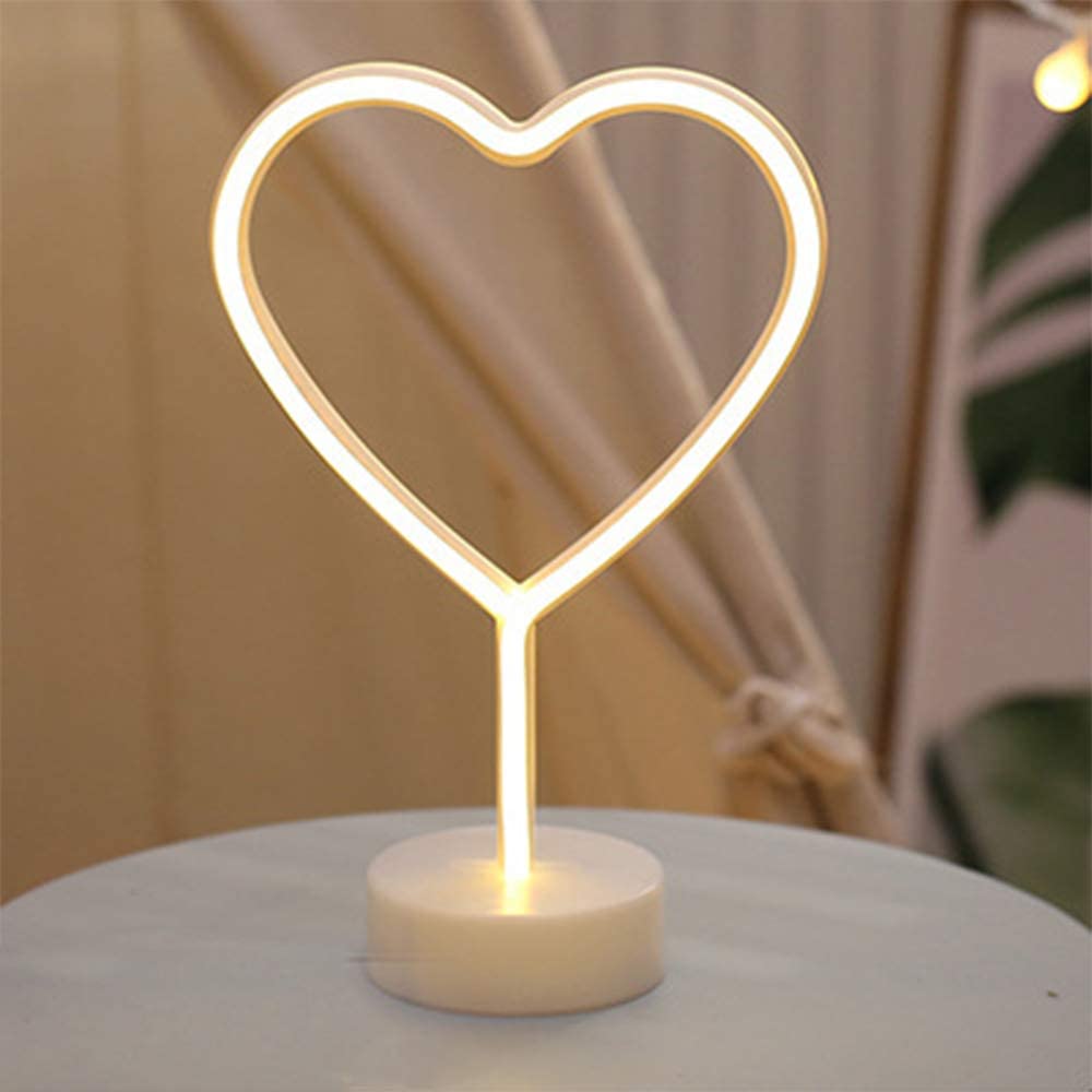 Luces decorativas de neón con luz de corazón Led neón letras artísticas Decoración de mesa lámpara de neón con Base para niños y niñas dormitorio único