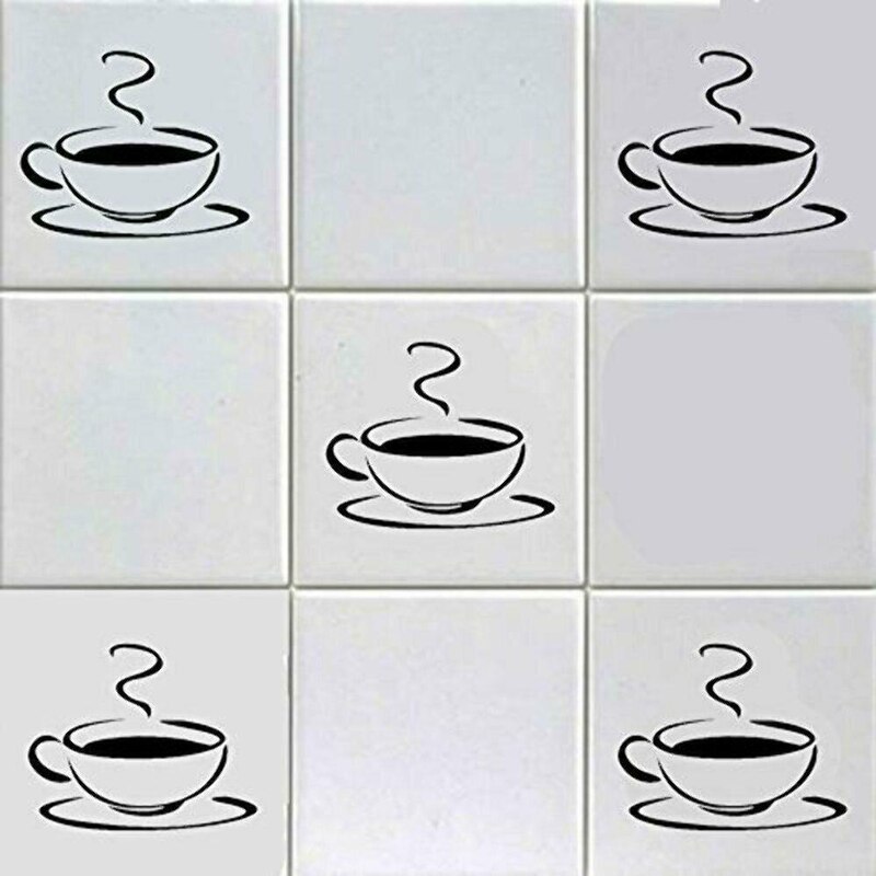 5 X Coffee Cup Tile Stickers Kitchen Decor Stickers Wall Art Shop Home Hotel Cafe Decor