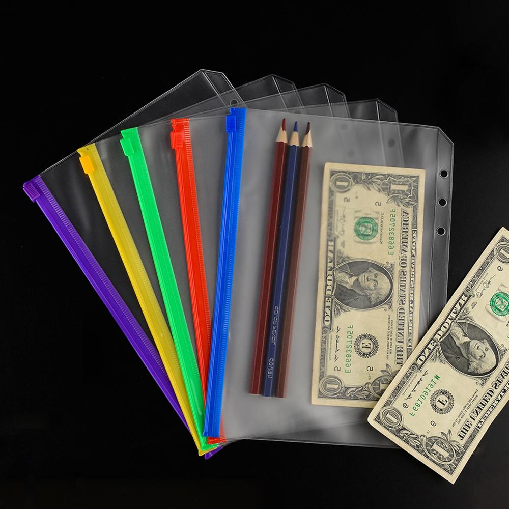5 uds carpeta bolsillos tamaño A5 A6 6 agujeros archivador con cremallera carpetas de la bolsa para cuaderno carpeta hojas sueltas bolsa transparente de documentos de PVC