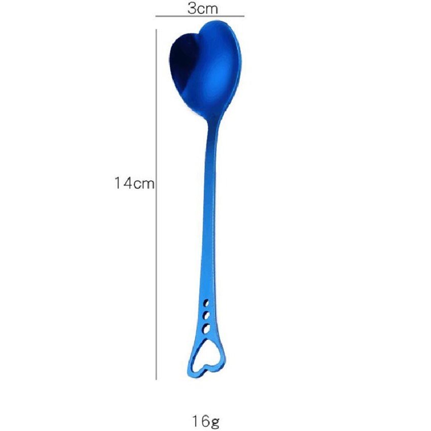 1pc Heart Shaped Love Couple Spoon Stainless Steel Coffee Tea Dessert Stiring Spoon Ice Cream yogurt Honey Spoon: blue
