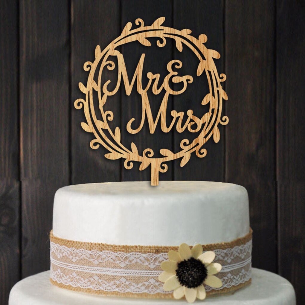 Houten Ronde Garland Mr Mrs Wedding Cakes Topper Wedding Party Cake Decor