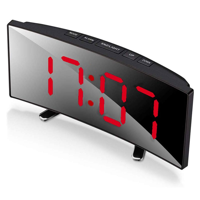 Digital Alarm Clock,7 Inch Curved Dimmable LED Sn Digital Clock for Kids Bedroom Red Large Number Clock Lightweight