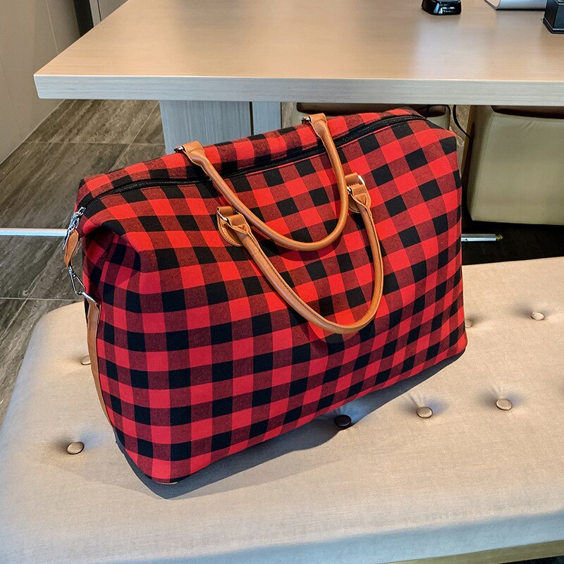 Borsa da viaggio a quadri da donna borsa da Fitness sportiva di grande capacità borsa da viaggio femminile borsa da palestra in tela borsa da Yoga bolso Canvas 2021: Rosso