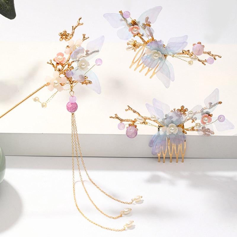 retro alt Chinesisch Stil Hanfu Kleid Blume Perlen lang Quaste Haarnadeln Clips Stöcke Haar Kämme Schmuck setzt Pro Cosplay