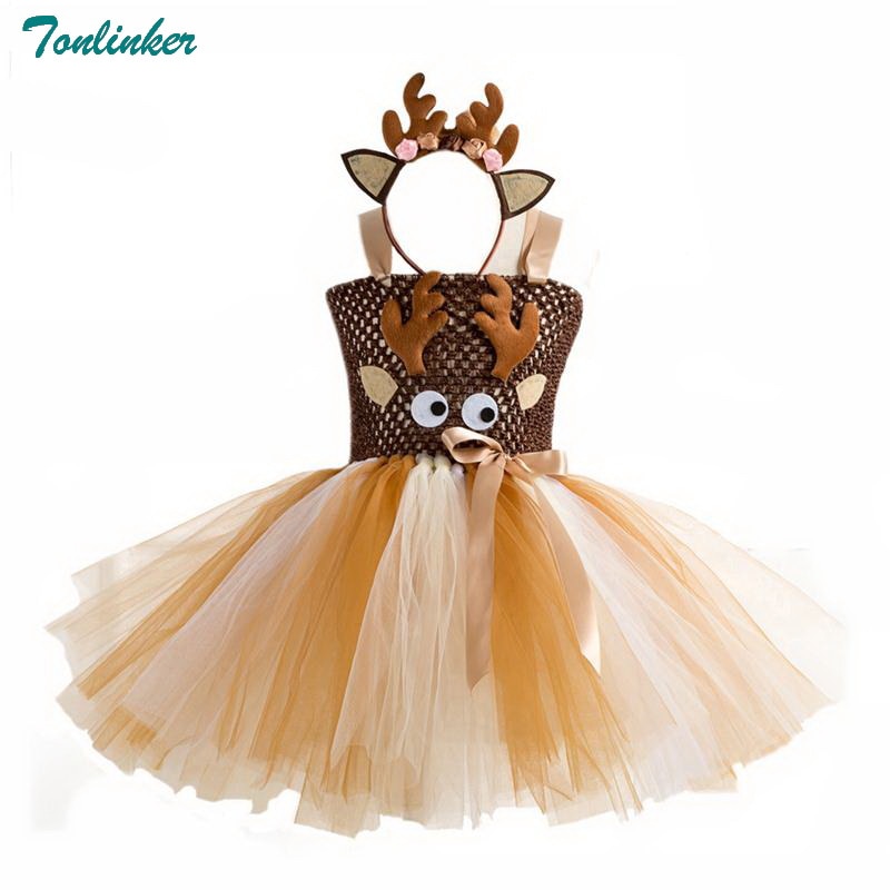 Costumes de noël pour filles cerf Tutu robe avec bandeau fille carnaval Costume ensemble pour enfants Costumes de nouvel an robe de fête