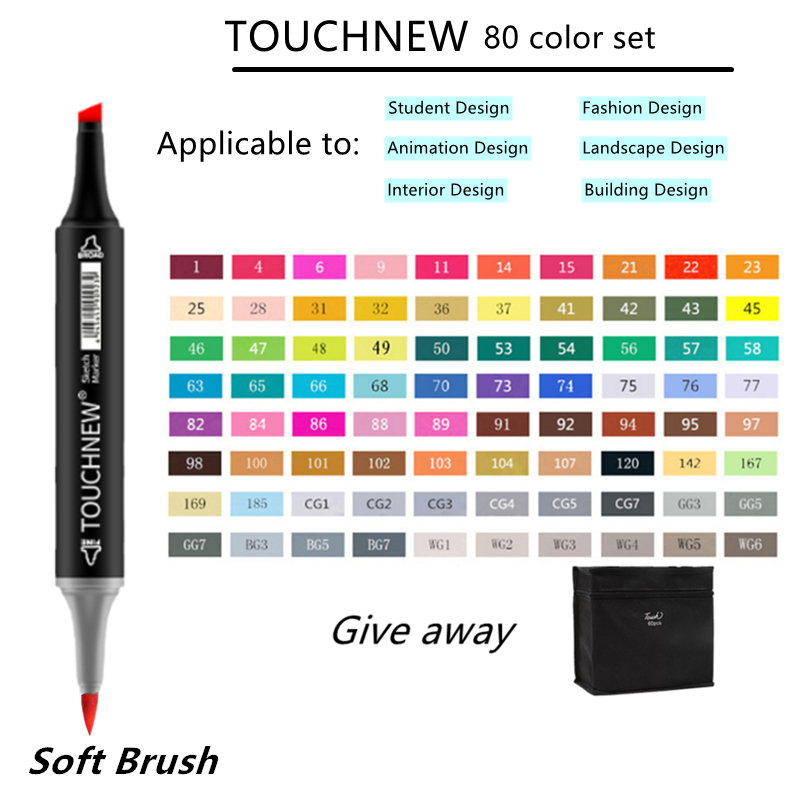 TOUCHNEW Sketching markers Soft brush Marker pen set brush marker alcohol-based marker comic drawing animation art supplies: Light Grey