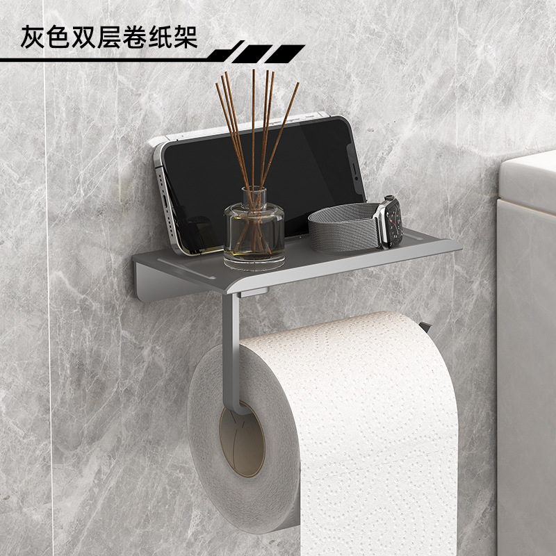 Toiletpapirrulleholder uden hulning, selvklæbende i badeværelsespapirholder i plastik, nem montering af papirrulleholder: Lilla
