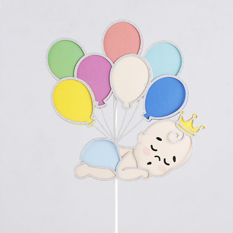 Ballongsnöre baby tårta dekoration godis bar baby shower kön avslöja barn fest tillbehör grattis på födelsedagen tårta topper: Silverkantpojke