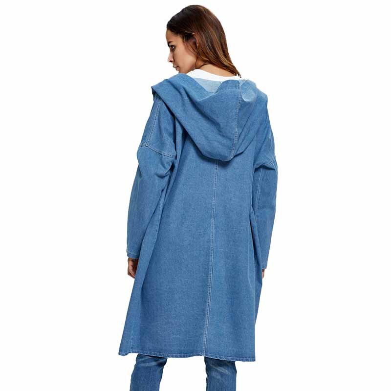 Gabardina vaquera de talla grande para mujer, abrigo largo de manga larga con capucha, rompevientos, básico, informal, primavera y otoño