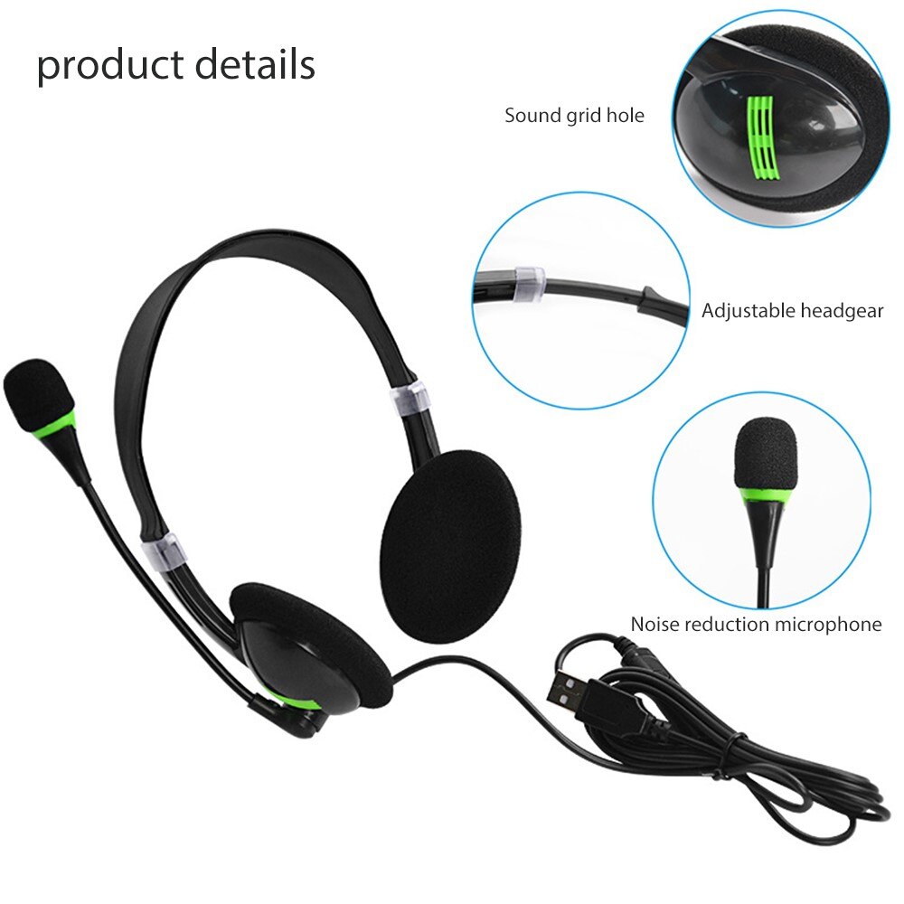 Słuchawki przewodowe zestaw słuchawkowy na USB HD połączenie głosowe anty hałas regulowany z mikrofonem miękki Earpad lekki na PC Laptop Competer