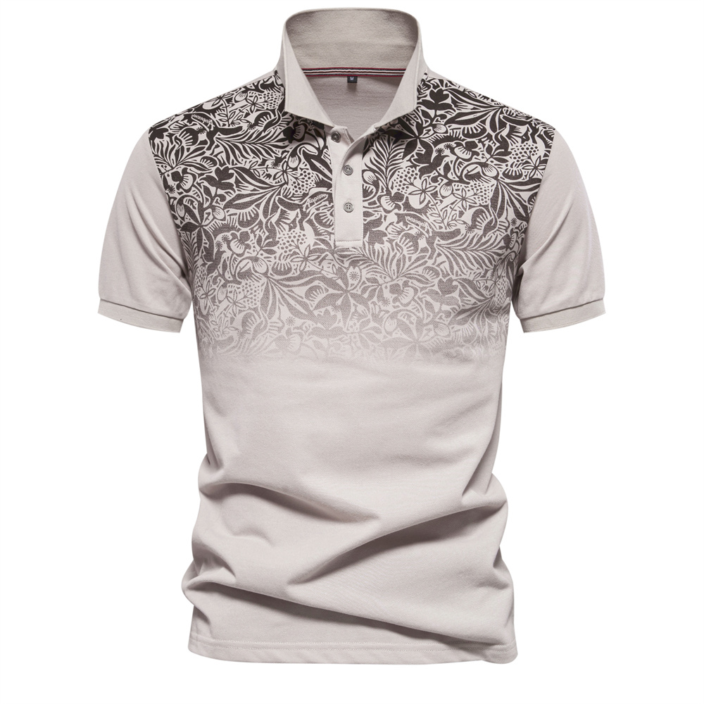 dégradé imprimé coton mélange polos pour hommes à manches courtes d'été hommes Polos: L / Kaki