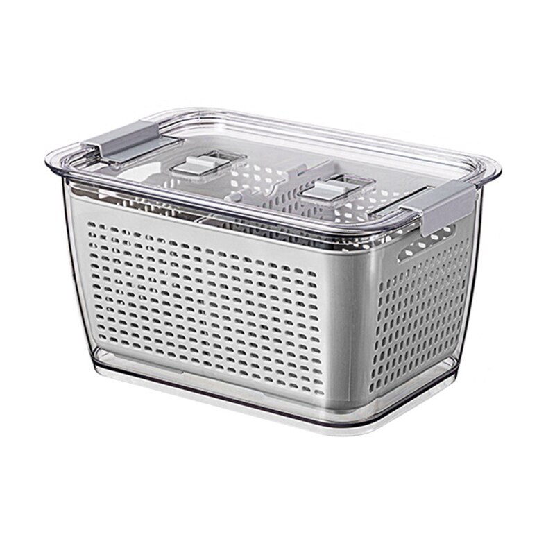 1pcs Fresh Produce Storage Containers Fridge Drip Basket Produce Saver Refrigerator Storage Basket Set Fresh Vegetable Fruit: L gray