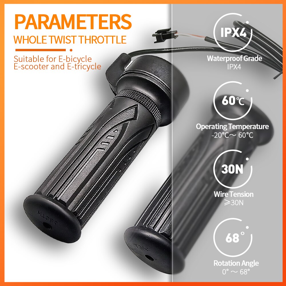 WUXING 20X Full Twist Throttle E-Bike Right Handle Throttle 24V 36V 48V 60V 72V Waterproof/SM Connector for Ebike or Escooter