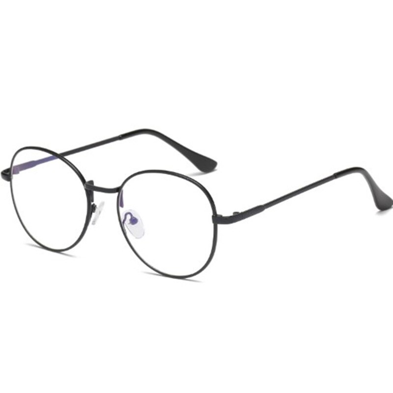 Anti-blue light Computer Eyeglasses Metal Frame Men Women Spectacles Round Eyewear Plain Glasses: Black