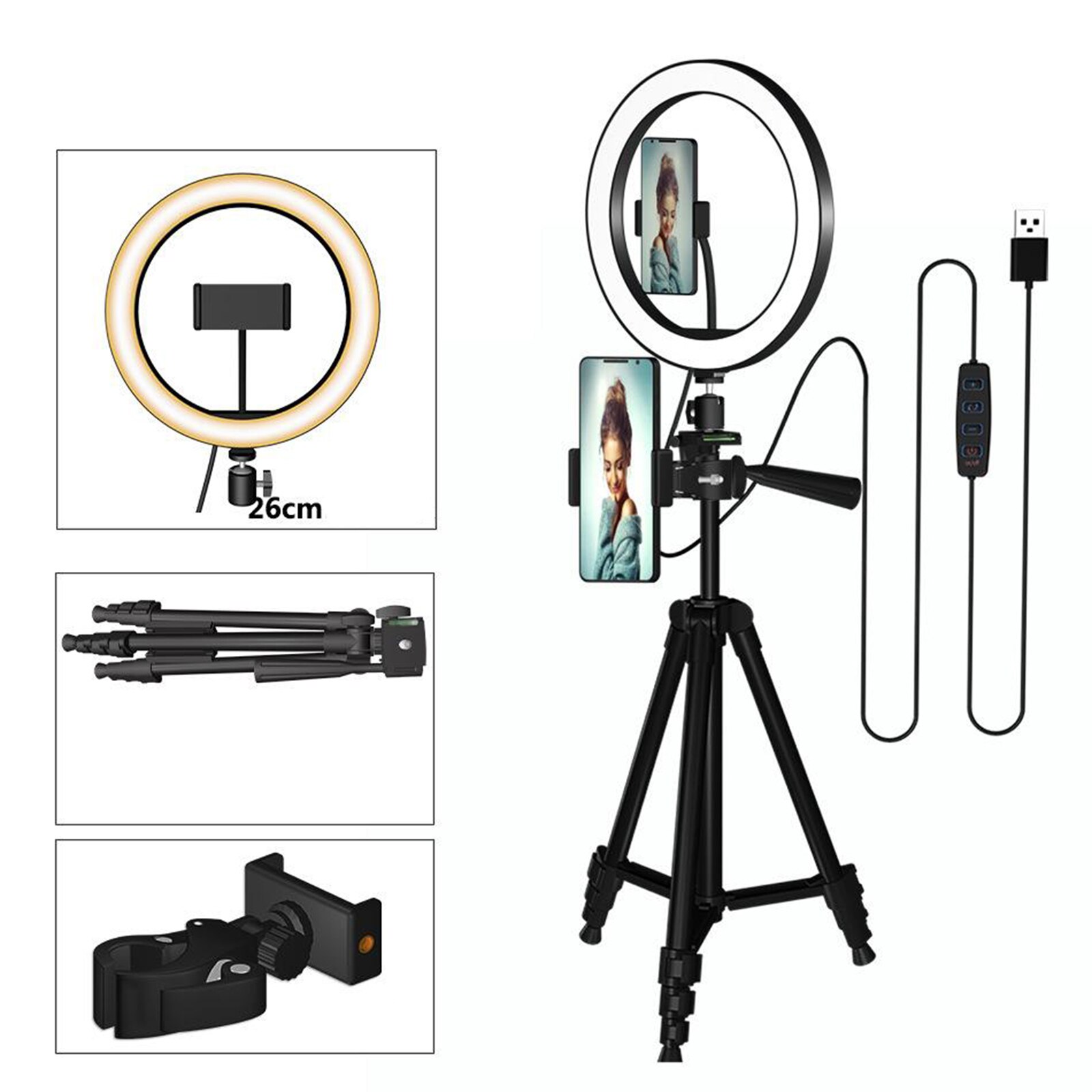 11 zoll LED Ring Licht Dimmbare USB Selfie Gefüllt Licht 3 Modi und 10 Helligkeit Ebenen mit Telefon Halfter und stativ