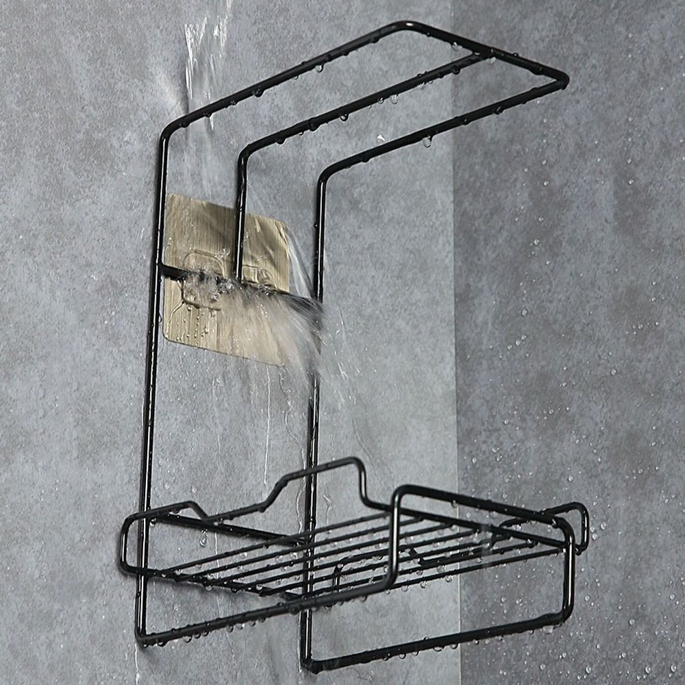 IJzeren vaatdoek opbergrek Wandmontage Zwart/Wit Droogafvoerrek met verwijderbare lekbak Ruimtebesparende zeepsponshouder