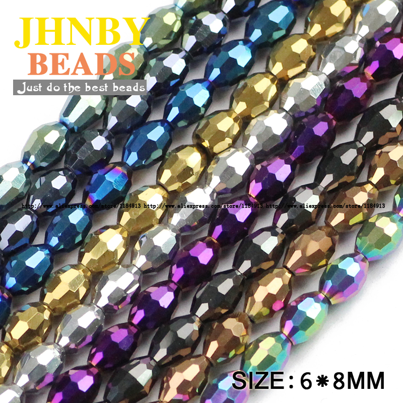 JHNBY rijstkorrels Oostenrijkse kristal kralen ovale vorm plated kleur 50 stuks 6*8mm Losse kralen Sieraden armband accessoires maken DIY