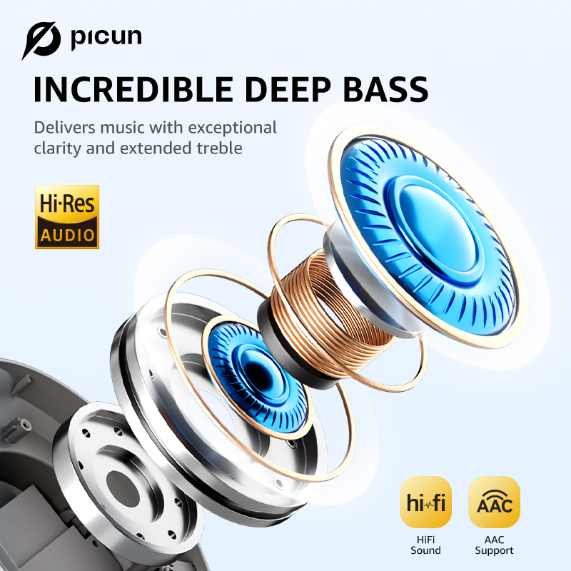 Picun anc -05 aktiva brusreducerande hörlurar med enc-teknik, trådlösa bluetooth-hörlurar over-ear-headset, 40h speltider