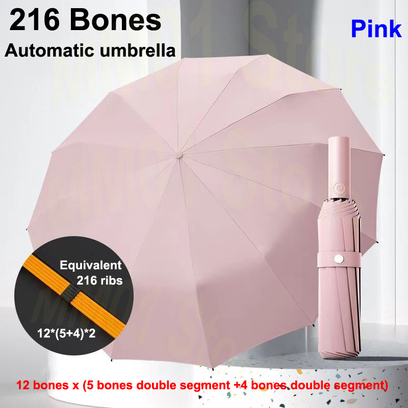 Super winddichter Regenschirm mit 288 Knochen, Allwetter-Regenschirme, große Größe, automatischer Geschäft-Regenschirm für Herren, UV-Schutz, Damen-Sonnenschirm: Rosa