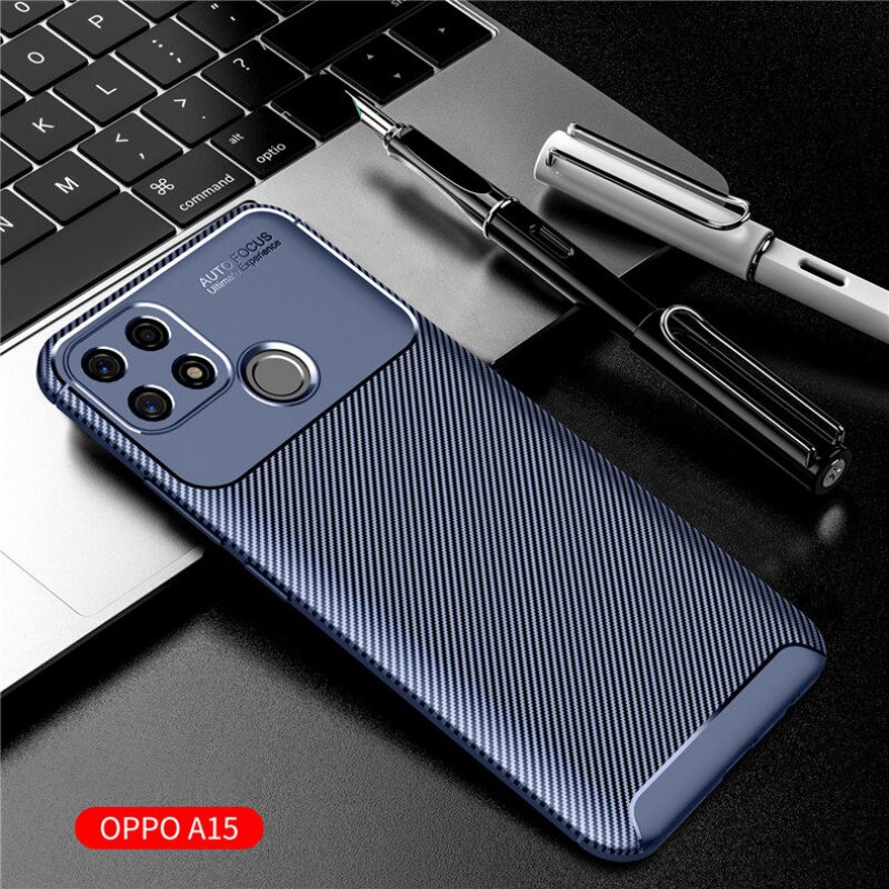 Kever Matte Phone Case Voor Oppo A15 Carbon Fiber Soft Cover Voor Oppo A15 CPH2185 A15s CPH2179 Een 15 15S Beschermhoes: For Oppo A15 / Blue